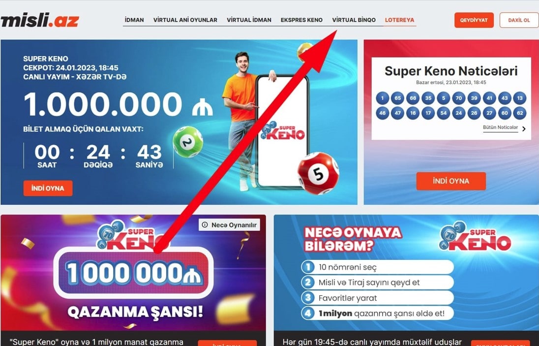 Misli Azerbaycan bukmeker kontorunun saytında lotereyalar